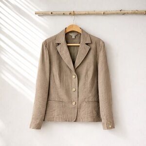 LL Bean Women's Linen Cotton Blazer Jacket Size 16 Brown Tailored Career Classic